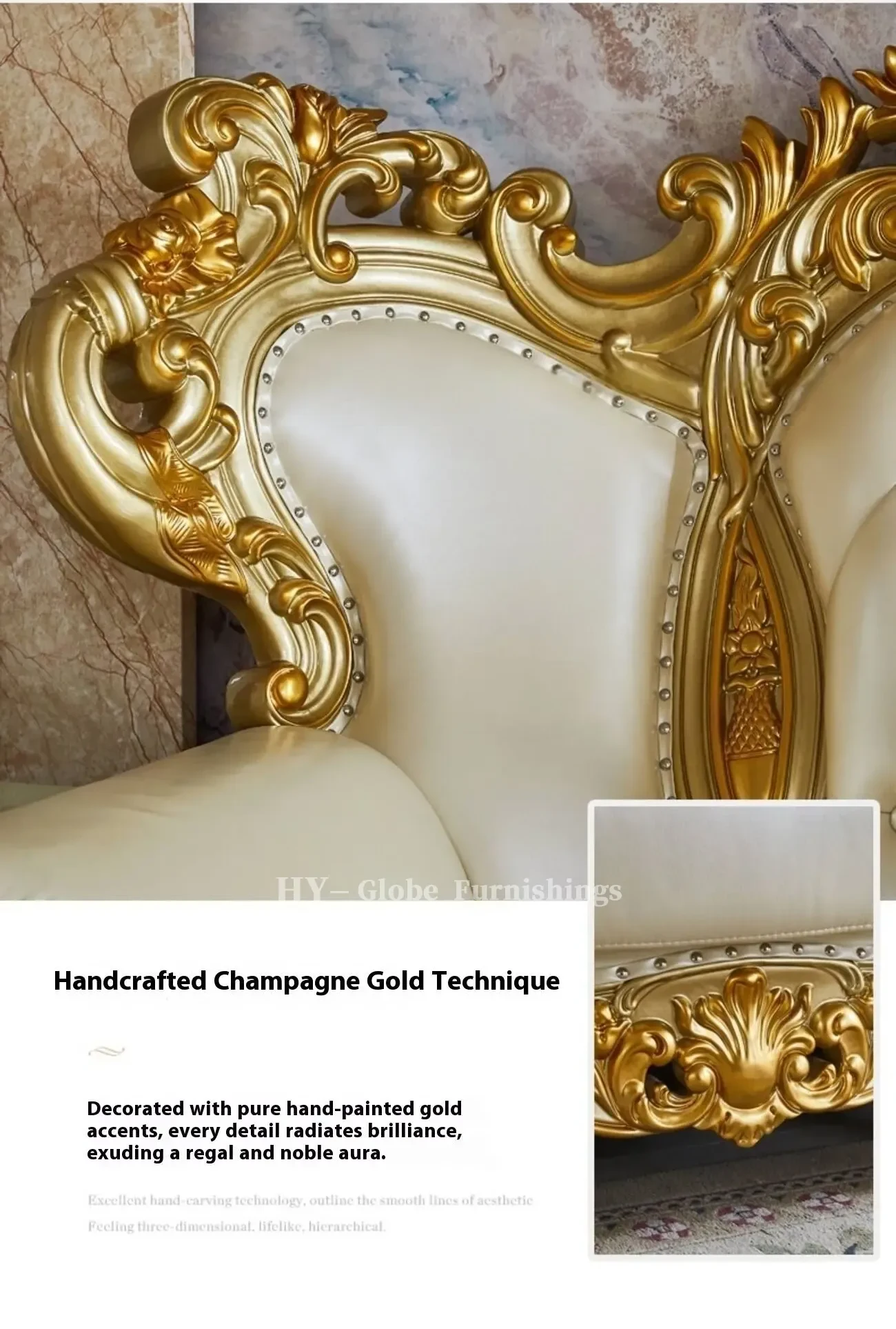 Globe Furnishings - Royal Solid Wood Gold Carved European Style Sofa