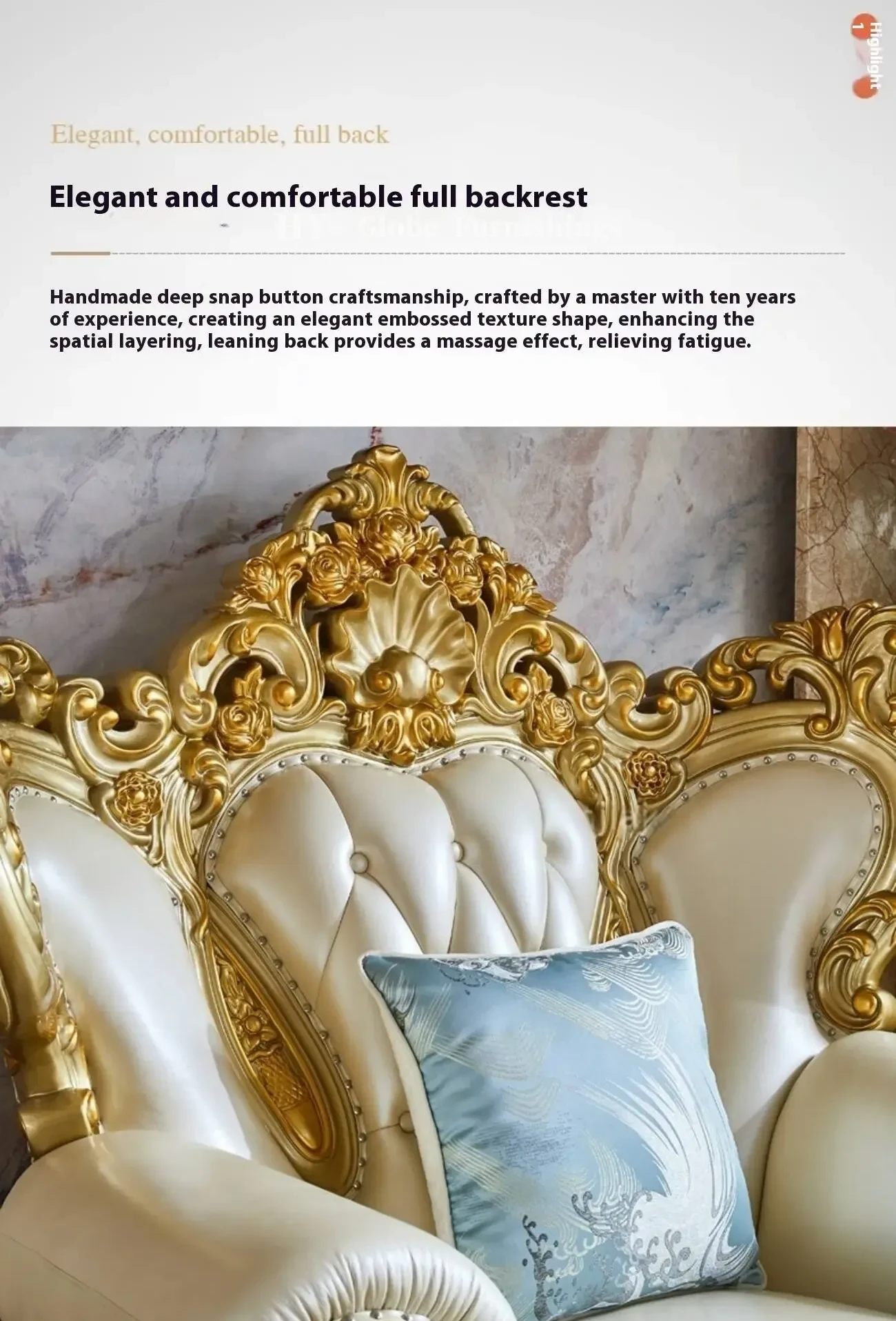 Globe Furnishings - Royal Solid Wood Gold Carved European Style Sofa