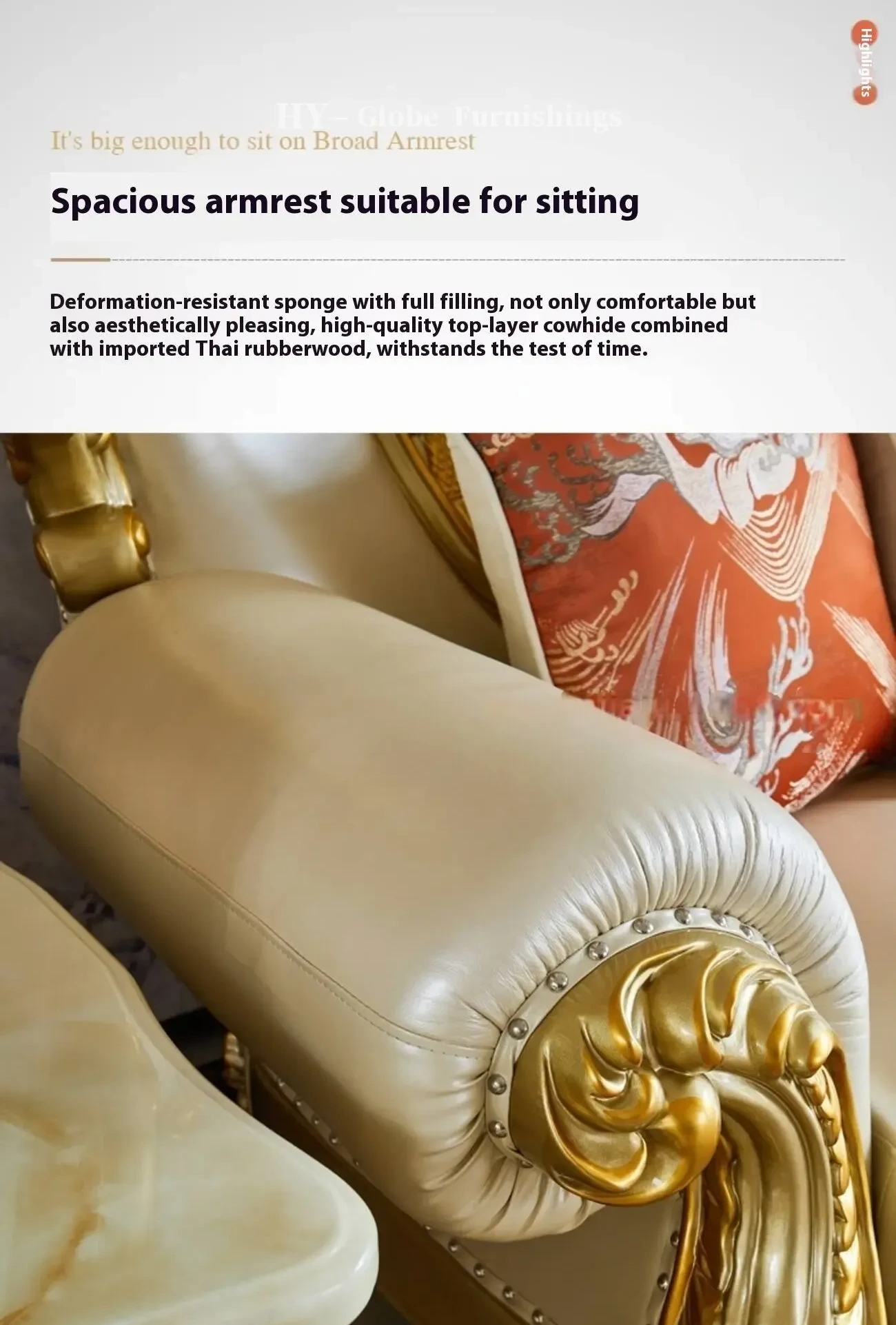 Globe Furnishings - Royal Solid Wood Gold Carved European Style Sofa