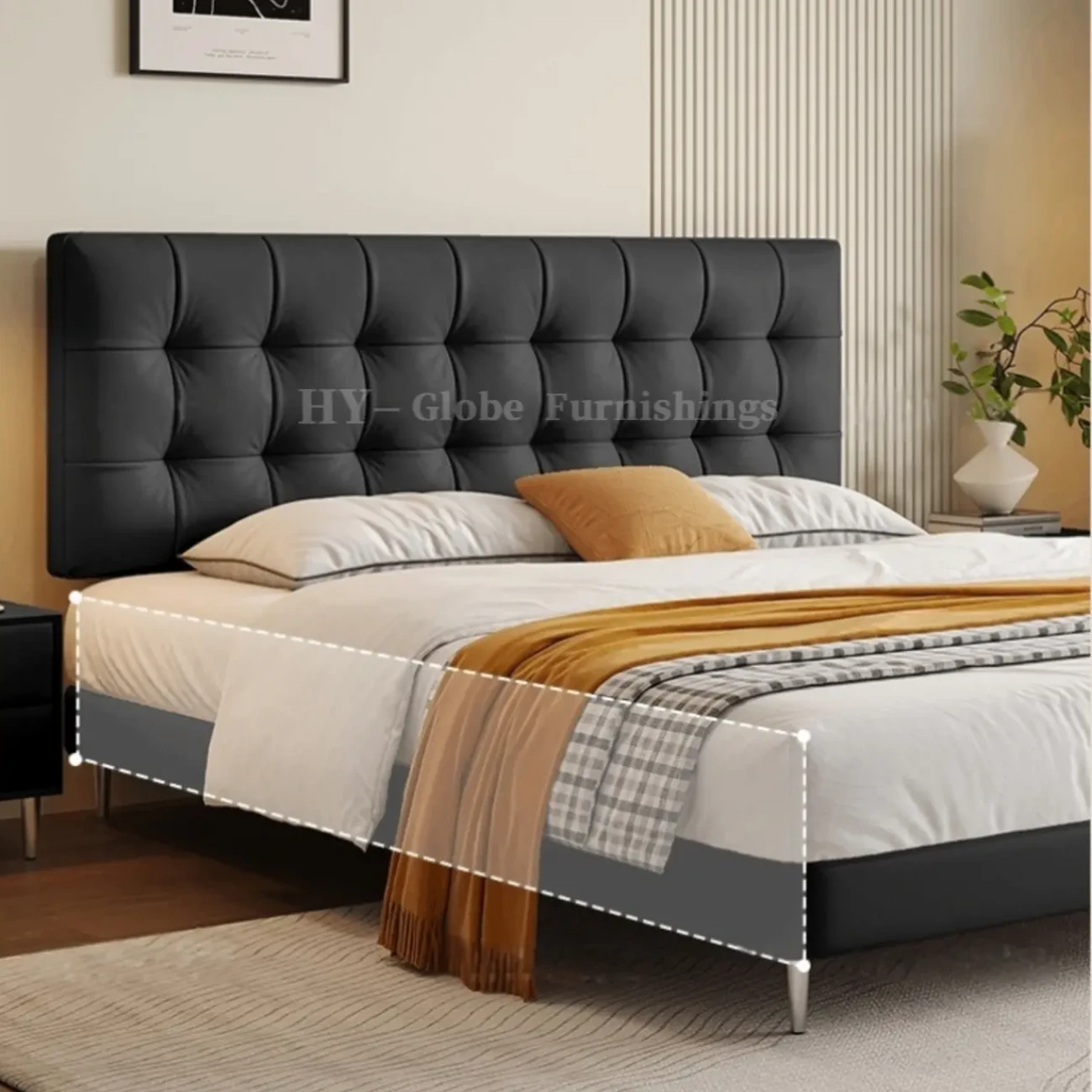 详情-20 – 副本 Globe Furnishings - Italian-Style Waffle-Pattern Genuine Leather Bed