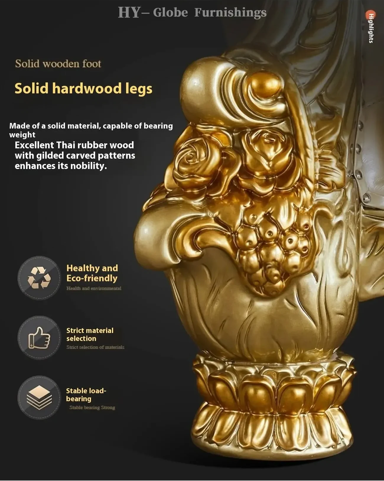 Globe Furnishings - Royal Solid Wood Gold Carved European Style Sofa