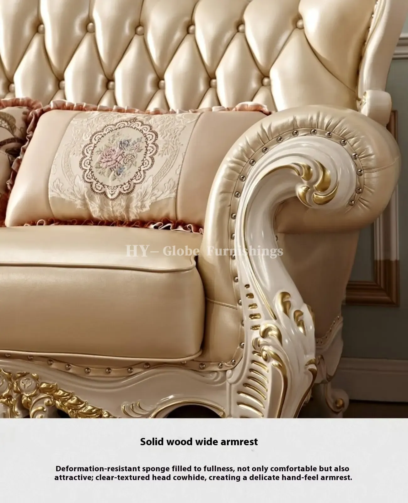 Globe Furnishings - European Style Solid Wood Carved Palace Villa Sofa