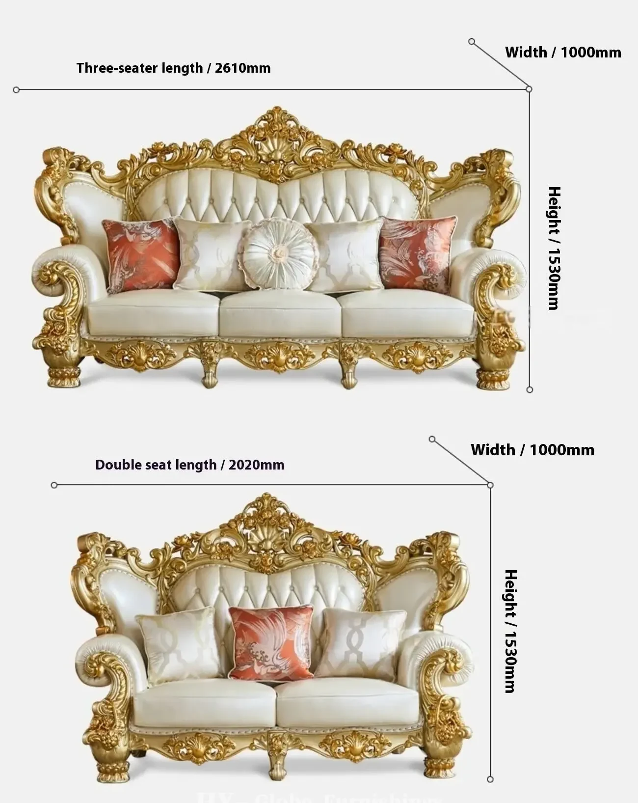 Globe Furnishings - Royal Solid Wood Gold Carved European Style Sofa