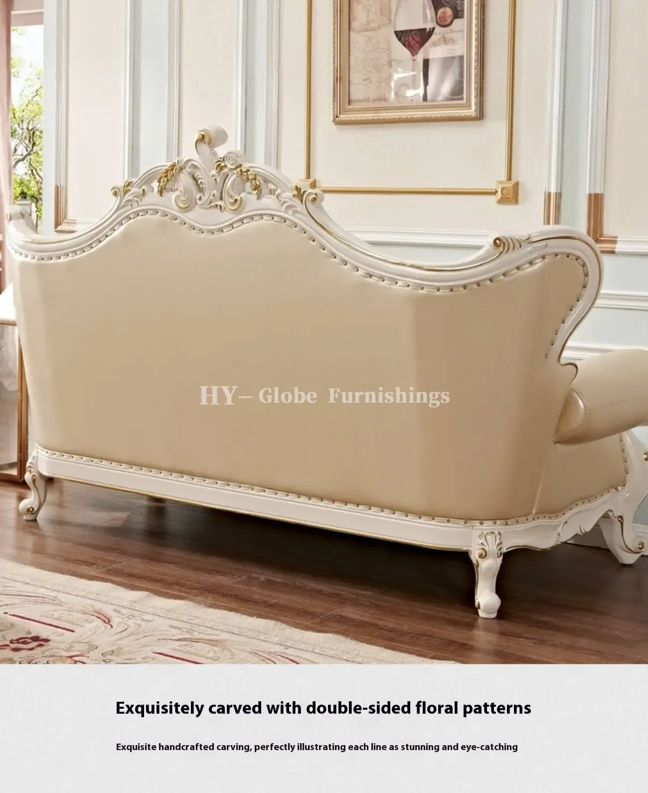 Globe Furnishings - European Style Solid Wood Carved Palace Villa Sofa