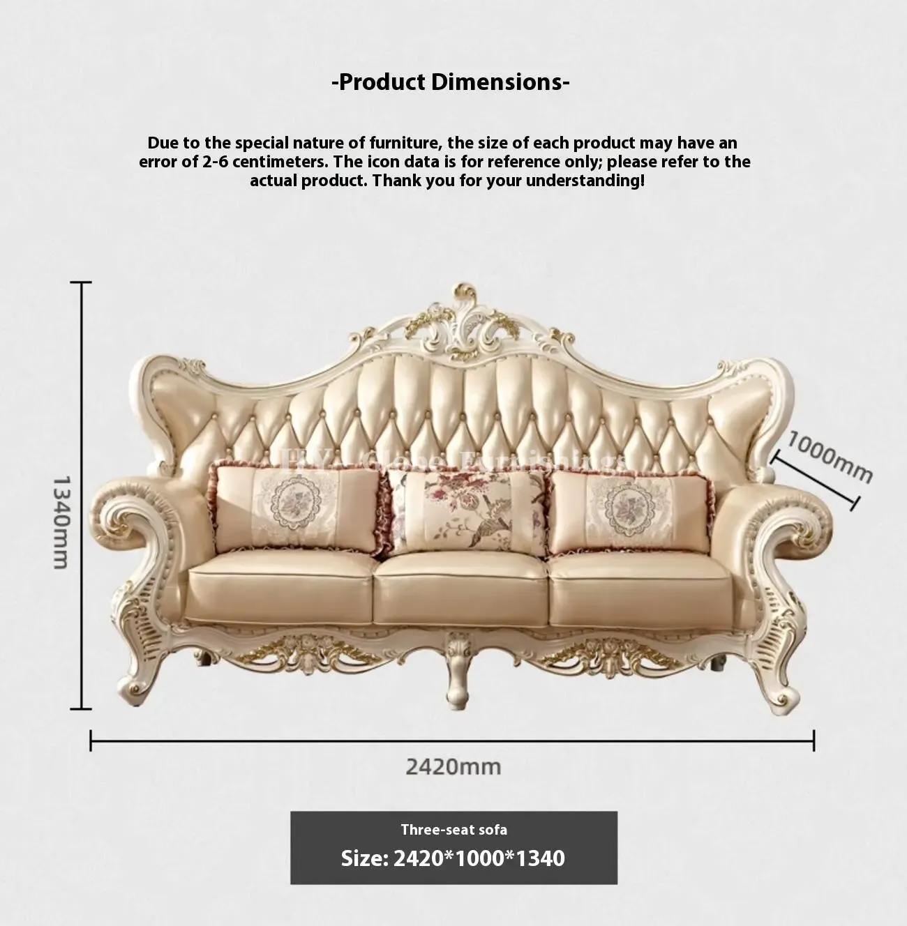 Globe Furnishings - European Style Solid Wood Carved Palace Villa Sofa